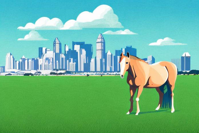 A horse in a paddock with a durban skyline in the background. American Quarter Horse Breeder in Durban. Pets24