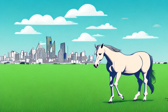 A horse from Horse Breeder in Durban in a field with a durban skyline in the background
