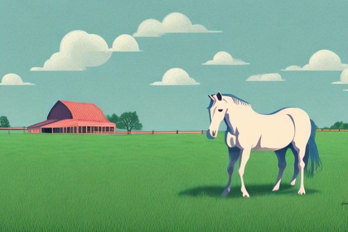 A horse from Horse Breeder in Richards Bay in a field with a stable in the background