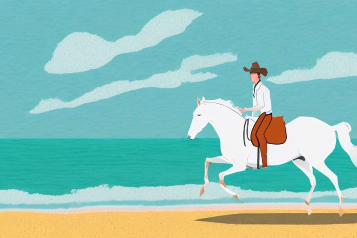 A horse and rider galloping along a beach in margate