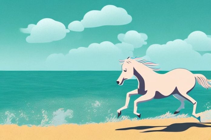 A horse galloping through a beach landscape in umhlanga