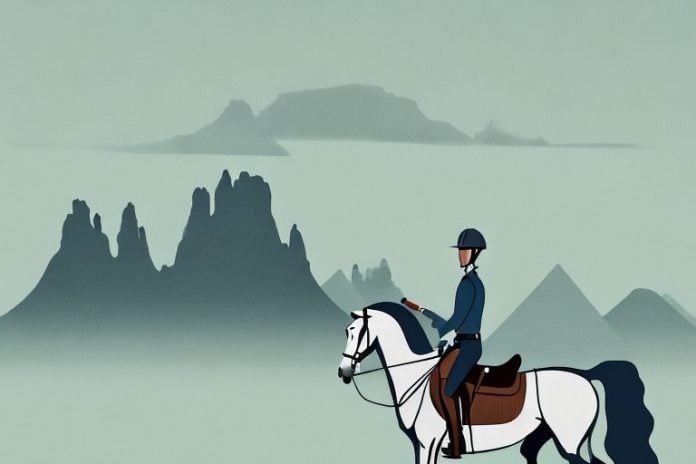 A horse and rider in a scenic landscape near port alfred