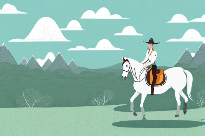A horse and rider in a scenic landscape of the parys area