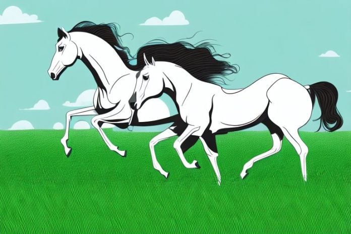 A horse galloping through a grassy field in vereeniging