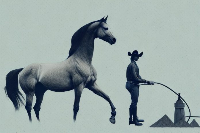 A horse and rider in a germiston landscape
