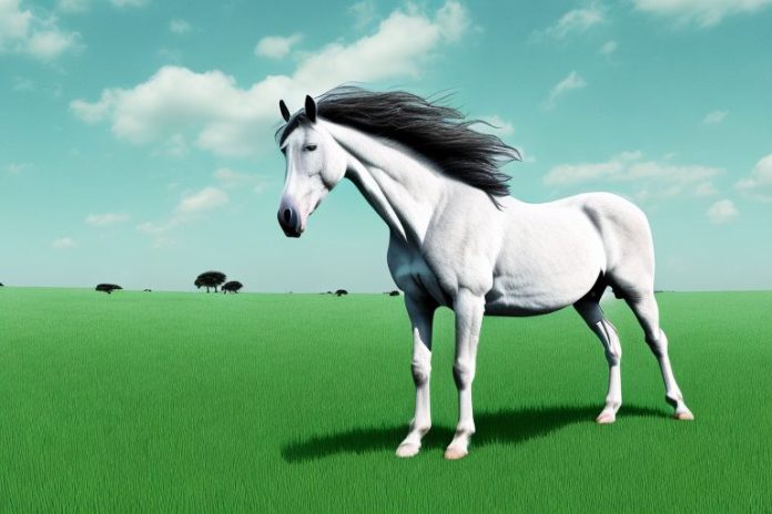 A horse standing in a grassy field in mpumalanga