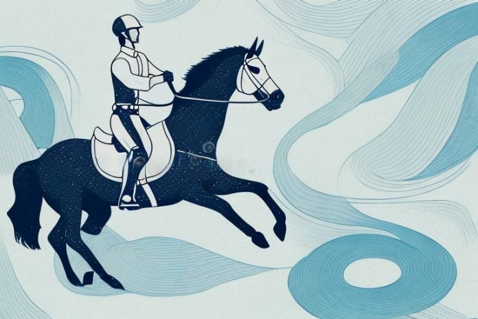 A horse and rider galloping through a white river