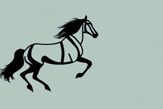 A horse and rider galloping across a desert landscape