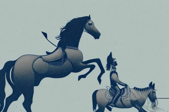 A horse and rider in the landscape of prieska