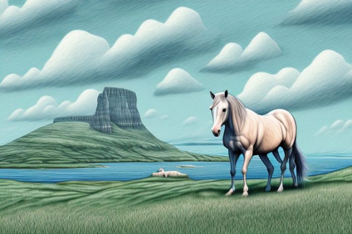 A horse in a picturesque orkney landscape