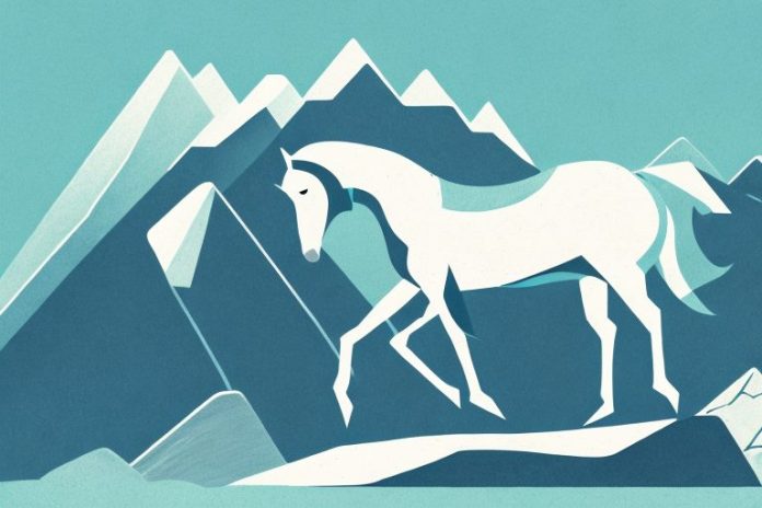 A horse in a mountain setting
