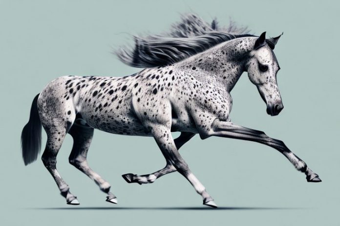 An appaloosa horse in full gallop in a natural setting