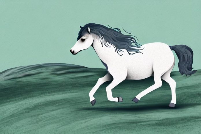 A dartmoor pony galloping across a moorland landscape