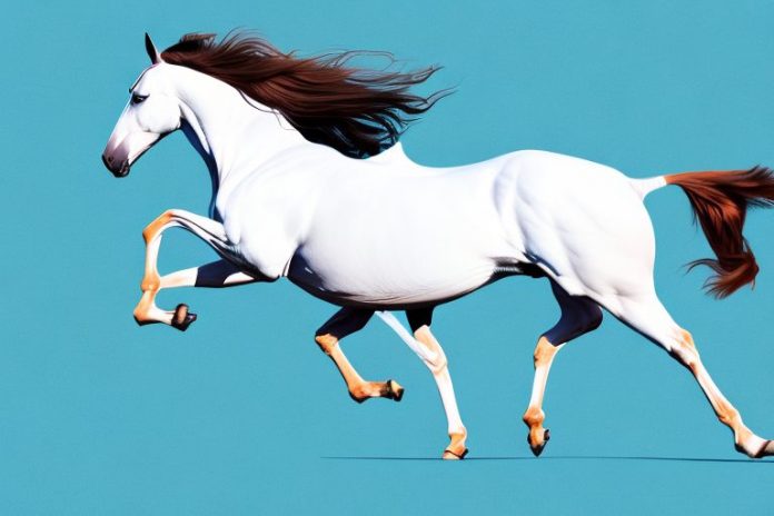 A dutch warmblood horse in mid-jump