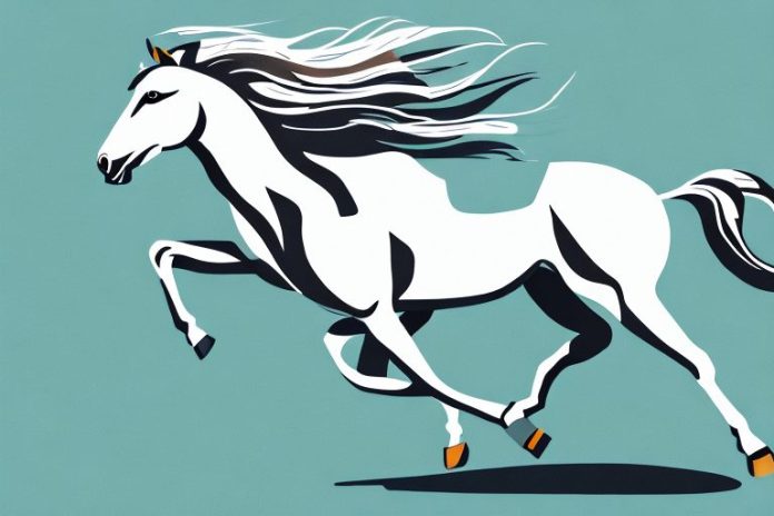 A wild mustang horse galloping in its natural habitat