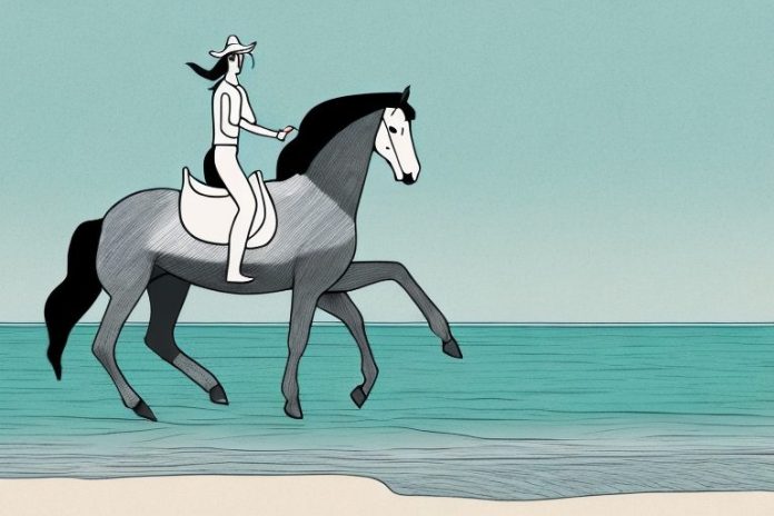 A horse and rider galloping along a beach in hermanus