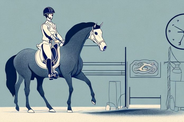 A cleveland bay horse in a riding arena