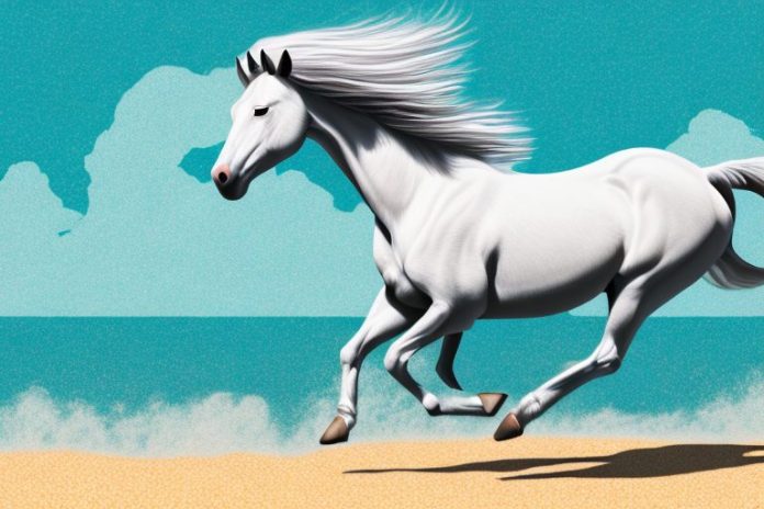 An american quarter horse galloping across a beach in richards bay