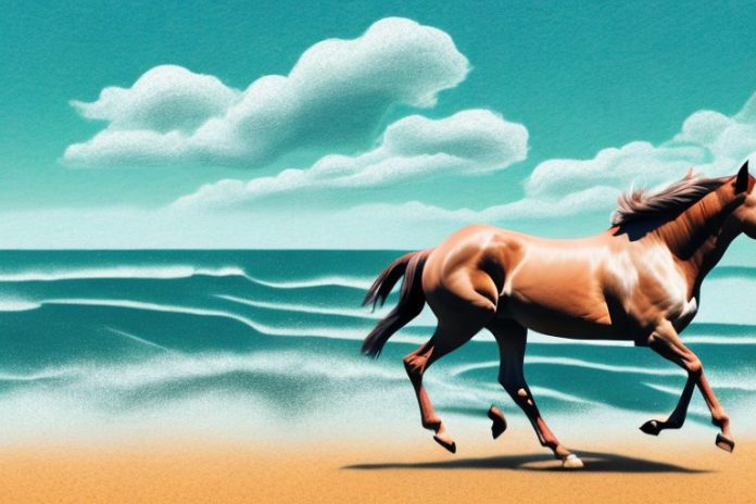 An american quarter horse galloping through a beach landscape in amanzimtoti