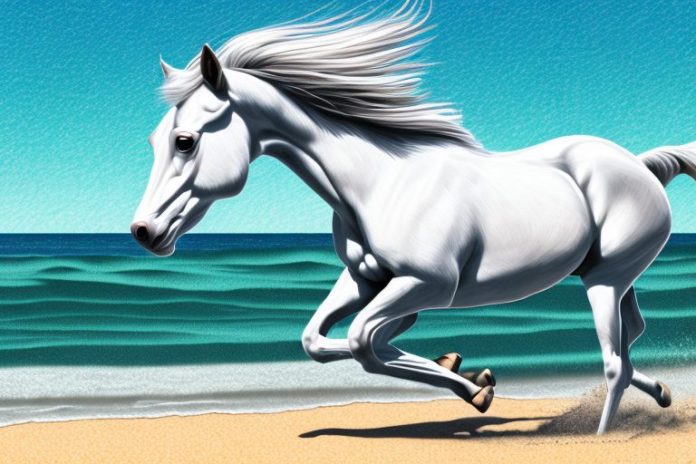 An american quarter horse galloping on a beach in port shepstone