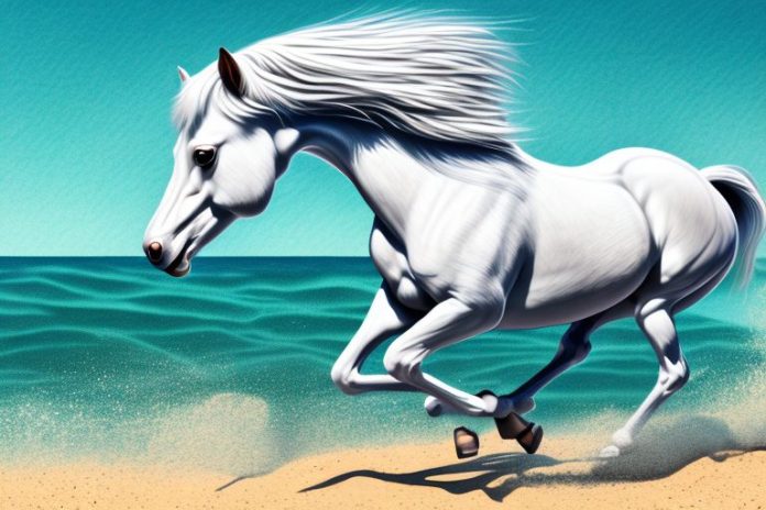 A majestic american quarter horse galloping through a beach landscape in ballito