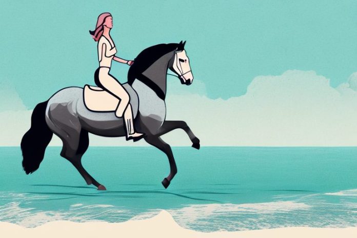 A horse and rider galloping across a beach in port elizabeth