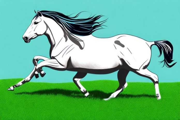 An american quarter horse galloping across a grassy field in grahamstown