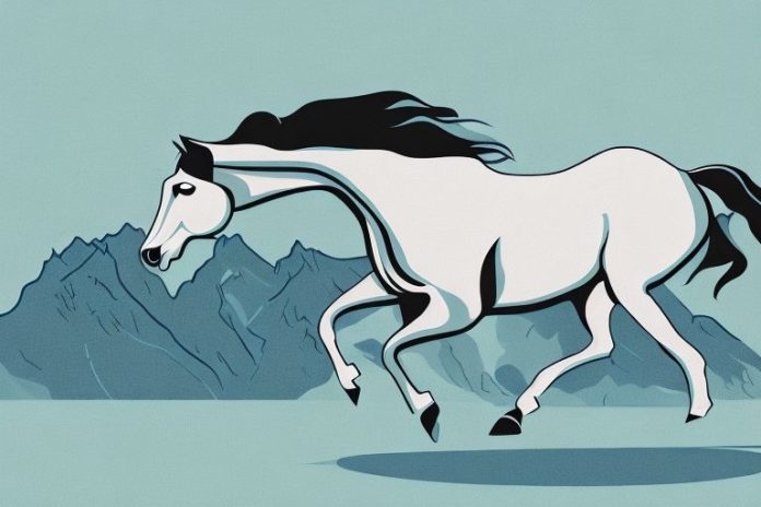 An american quarter horse galloping through a picturesque landscape in queenstown