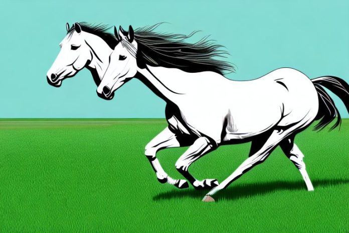 An american quarter horse galloping through a grassy field in the free state