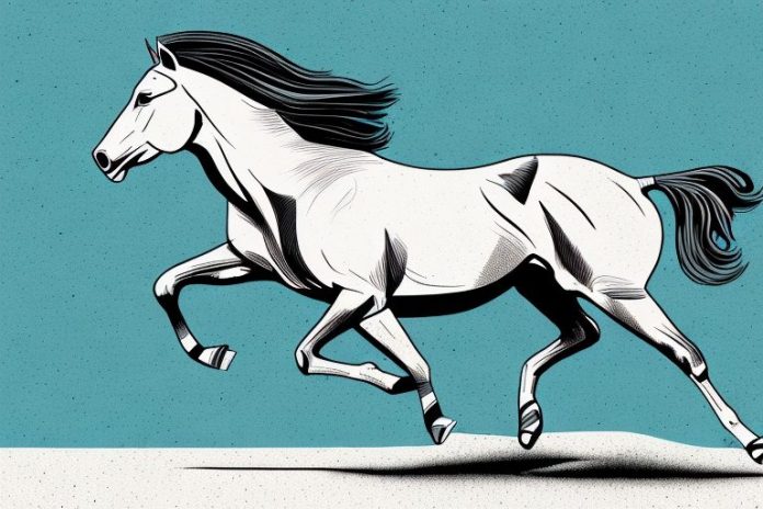 An american quarter horse galloping across a ficksburg landscape