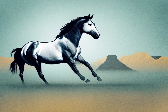 An american quarter horse galloping through a south african landscape