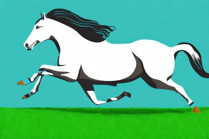 An american quarter horse galloping across a grassy field