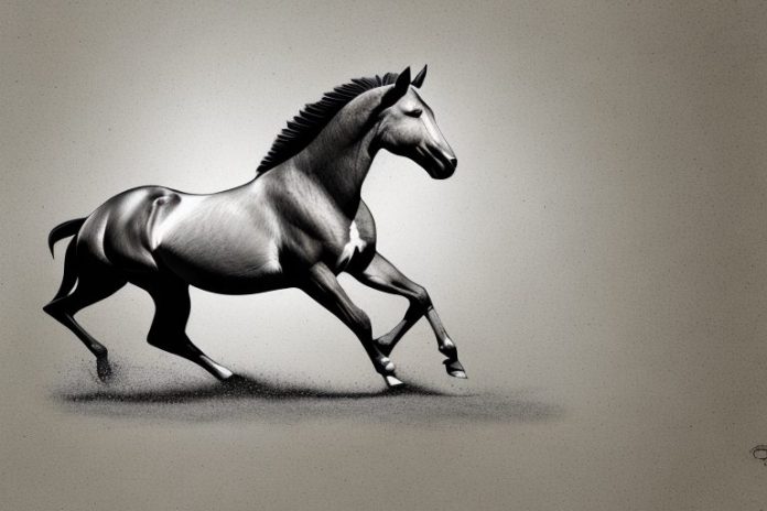 An american quarter horse galloping through the african savannah