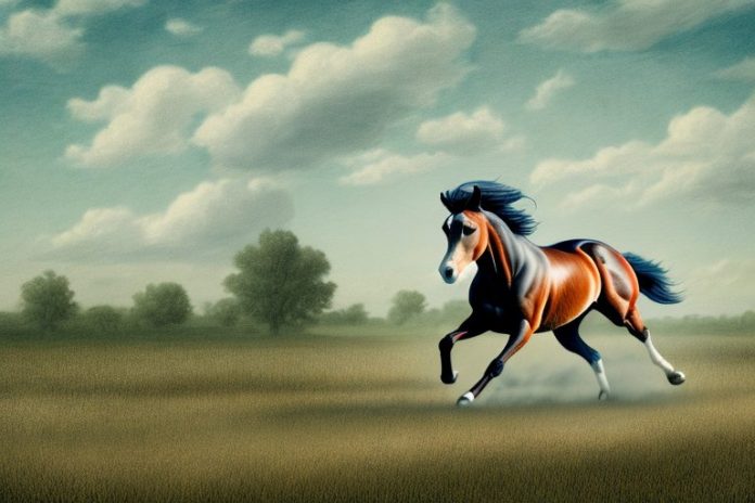 An american quarter horse galloping through a rural landscape in middelburg