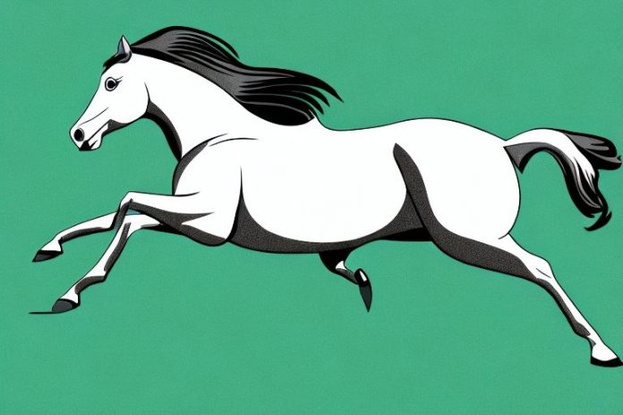 An american quarter horse galloping across a grassy field
