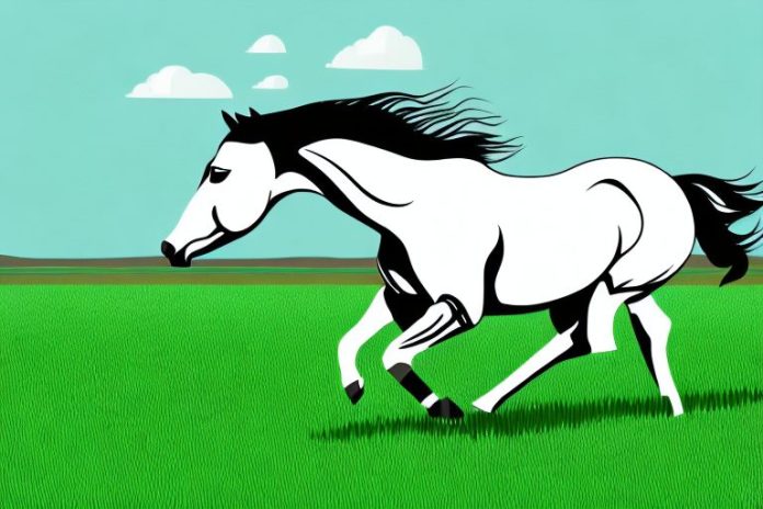 An american quarter horse galloping through a grassy field in south africa