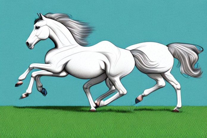 A horse of the american quarter horse breed galloping through a field in warrenton