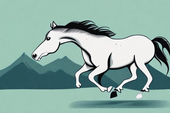 An american quarter horse galloping through a scenic north west landscape