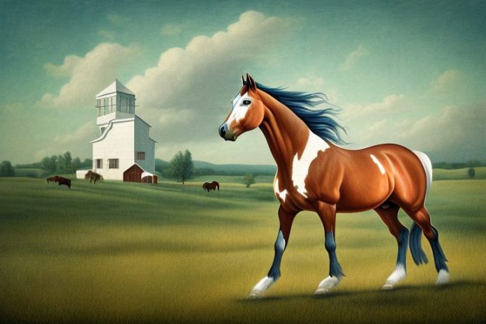An american quarter horse in a rural landscape