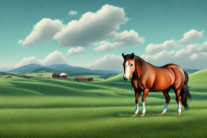 An american quarter horse in a rural setting