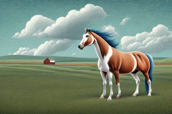An american quarter horse in a rural orkney landscape