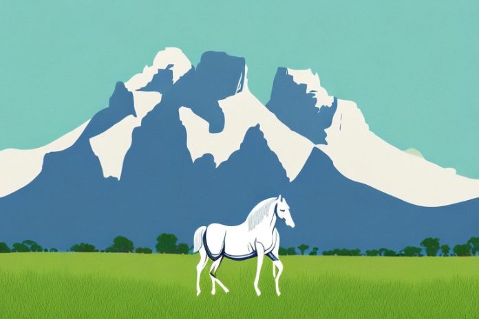 A horse in a field with the stellenbosch mountains in the background
