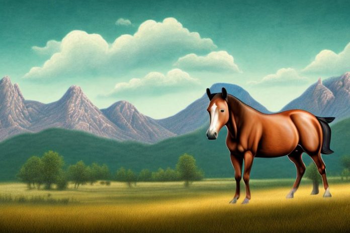 An american quarter horse in a rural landscape