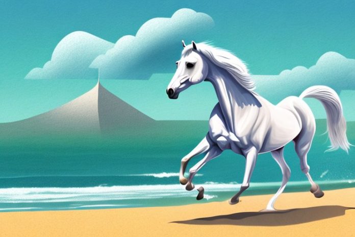 An arabian horse galloping through a beach landscape in durban