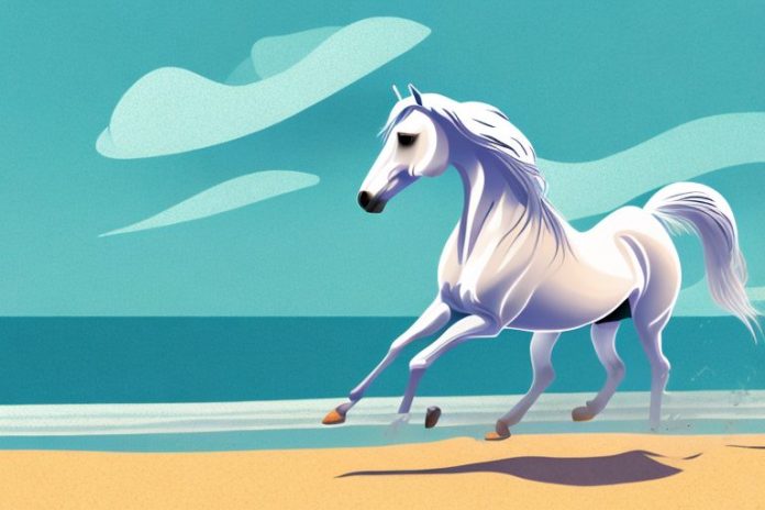 An arabian horse galloping across a beach in newcastle