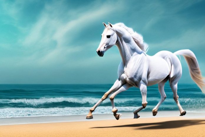 An arabian horse galloping along the beach in amanzimtoti