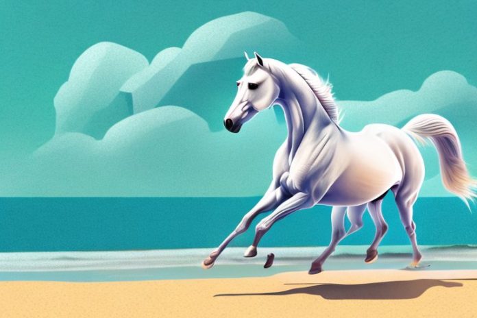 An arabian horse galloping across a beach in tongaat