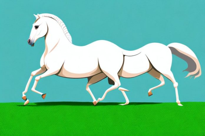 An arabian horse galloping through a grassy landscape
