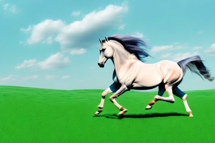 An arabian horse galloping through a grassy field in pinetown