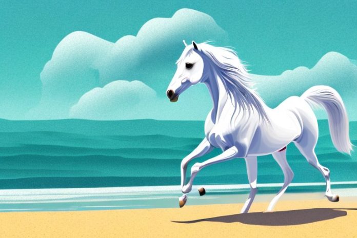 An arabian horse galloping through a beach landscape in port elizabeth
